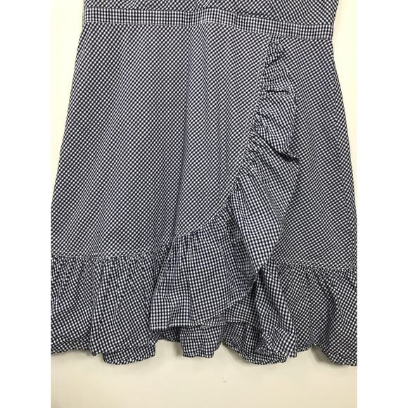 J.Crew Women's 8 Faux Wrap Ruffle Gingham Short Dress Navy White Cottagecore - Picture 5 of 11